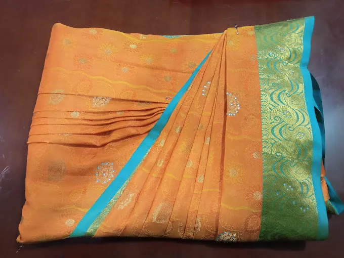 Peaches Silk saree Pre-pleating and box folding service